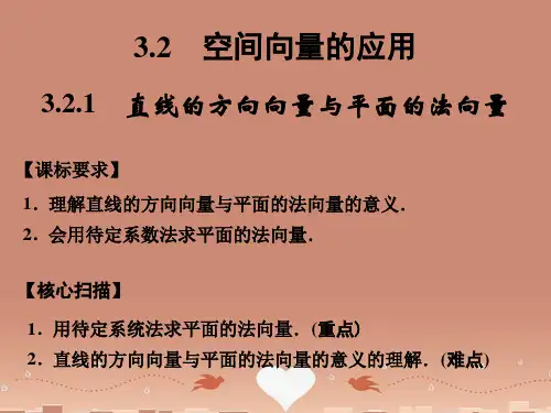 高中数学 3-2-1空间向量的应用直线的方向向量与平面的法向量课件 苏教版选修2-1