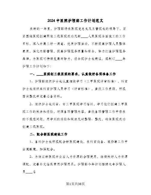 2024中医院护理部工作计划范文（五篇）
