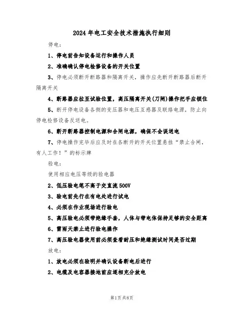 2024年电工安全技术措施执行细则（三篇）