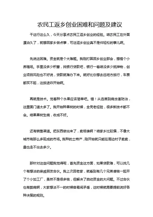 农民工返乡创业困难和问题及建议