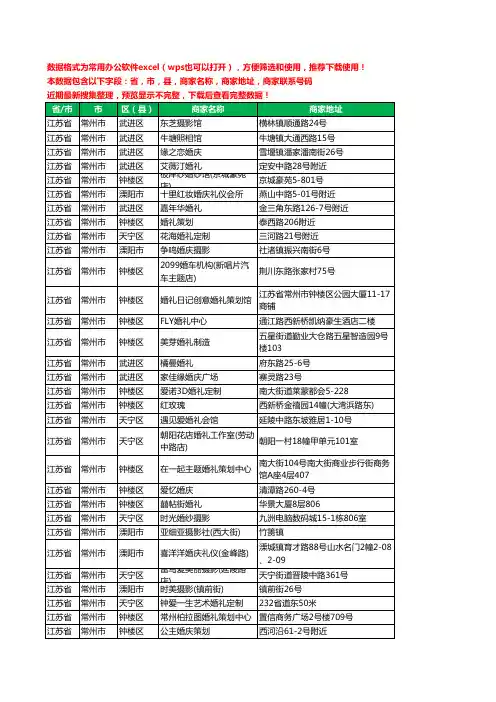 2020新版江苏省常州市婚庆公司工商企业公司商家名录名单联系电话号码地址大全372家