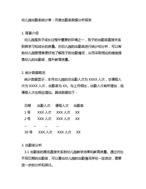 幼儿园出勤率统计表：月度出勤率数据分析报告