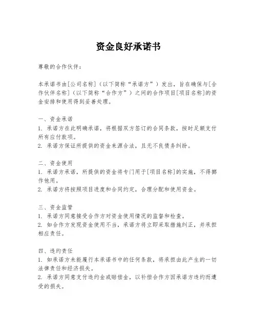 资金良好承诺书