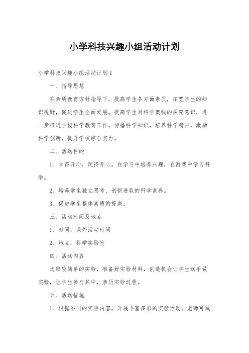 小学科技兴趣小组活动计划