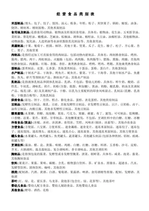 食品类别表