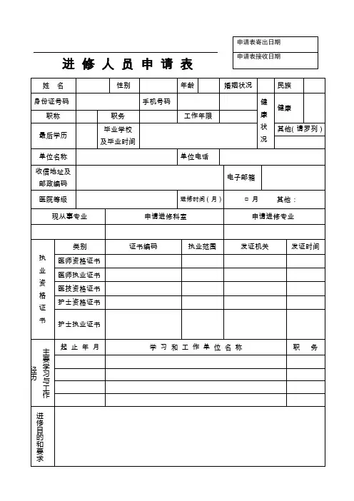 进修人员申请表