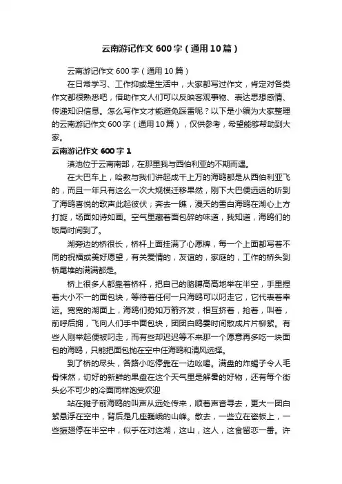 云南游记作文600字（通用10篇）