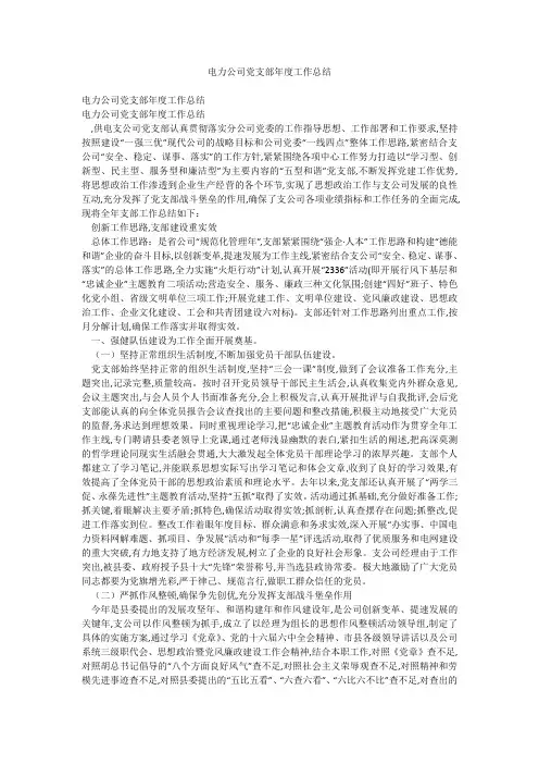 电力公司党支部年度工作总结