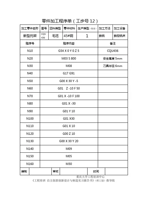 零件加工程序单