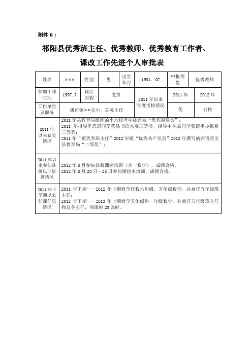 祁阳县优秀教师审批表 (1)