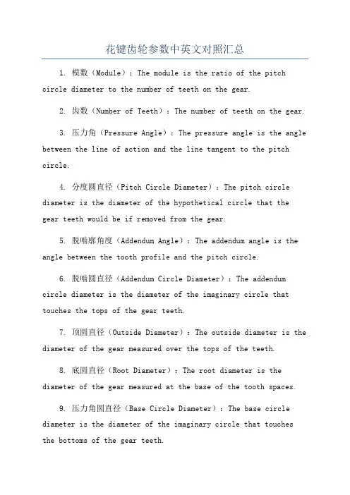 花键齿轮参数中英文对照汇总
