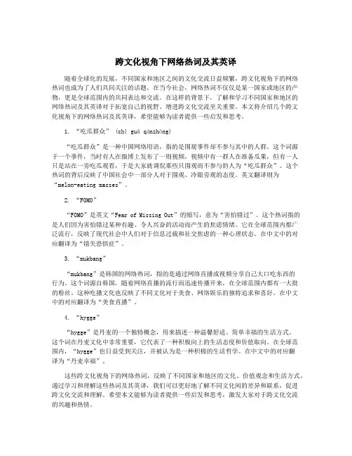 跨文化视角下网络热词及其英译