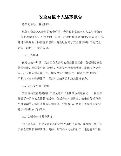 安全总监个人述职报告