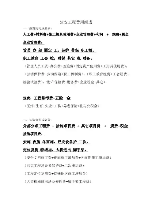 建设工程措施费,企管费费用口诀