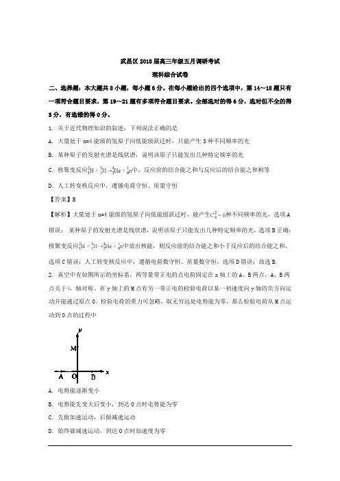 湖北省武汉市武昌区2018届高三5月调考考试理综物理试题 Word版含解析