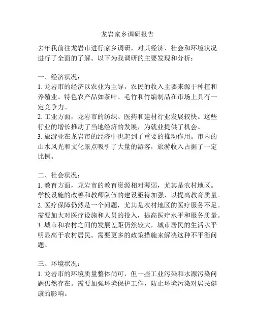 龙岩家乡调研报告