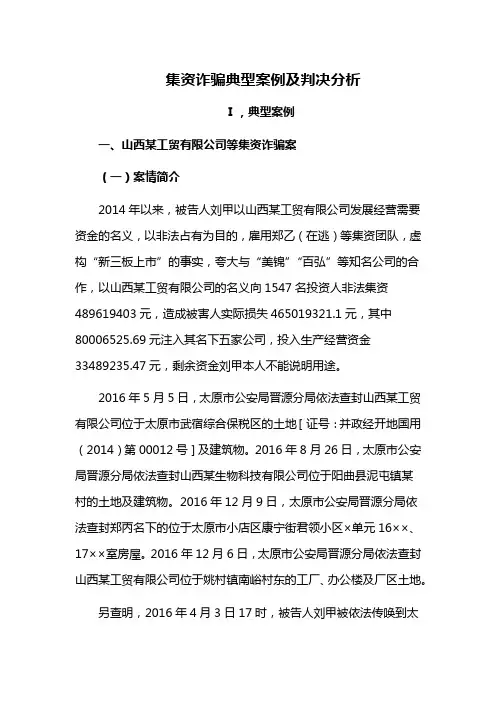 集资诈骗典型案例及判决分析