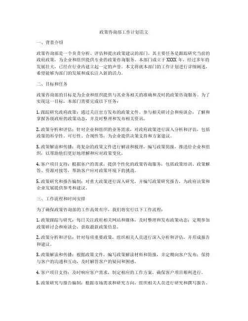 政策咨询部工作计划范文