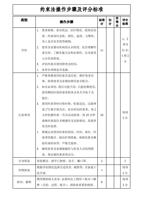 约束法操作步骤及评分标准