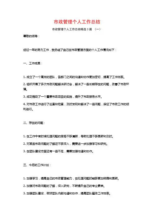 市政管理个人工作总结3篇