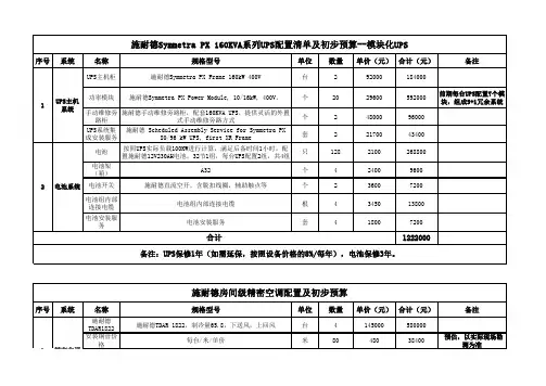 施耐德UPS及精密空调初步预算