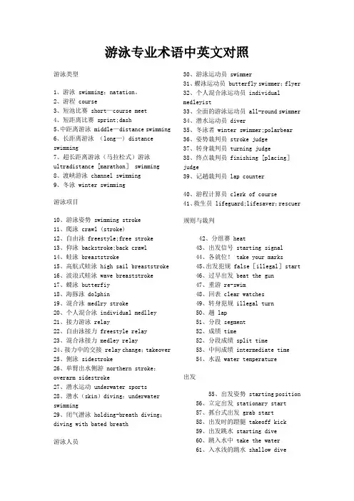 游泳专业术语中英文对照