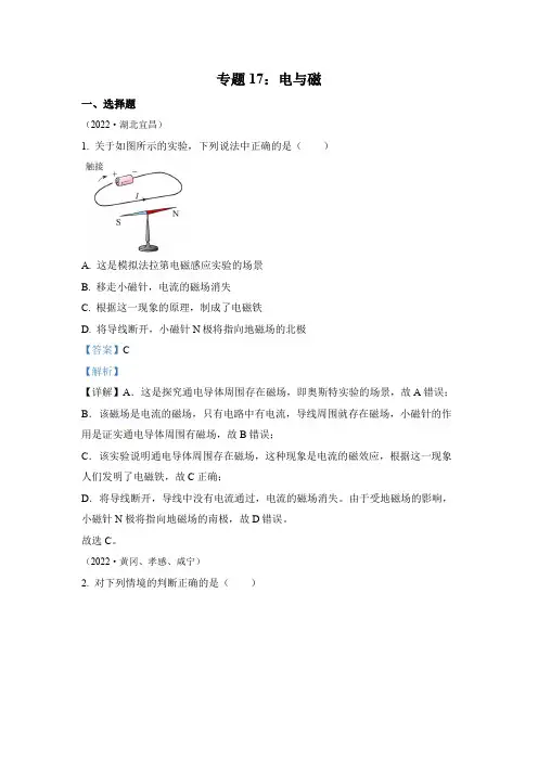 2022年中考物理真题专题17  电与磁(2)(通用版)