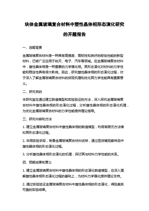 块体金属玻璃复合材料中塑性晶体相形态演化研究的开题报告