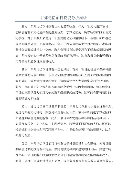 东郊记忆项目投资分析剖析