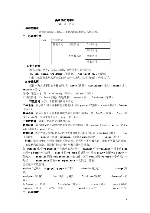 英语语法.高中版-名词-含专项练习