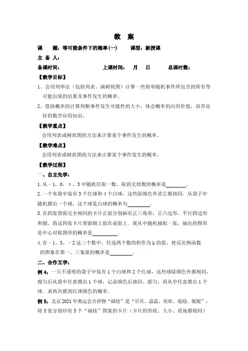 《等可能条件下的概率》精品教案