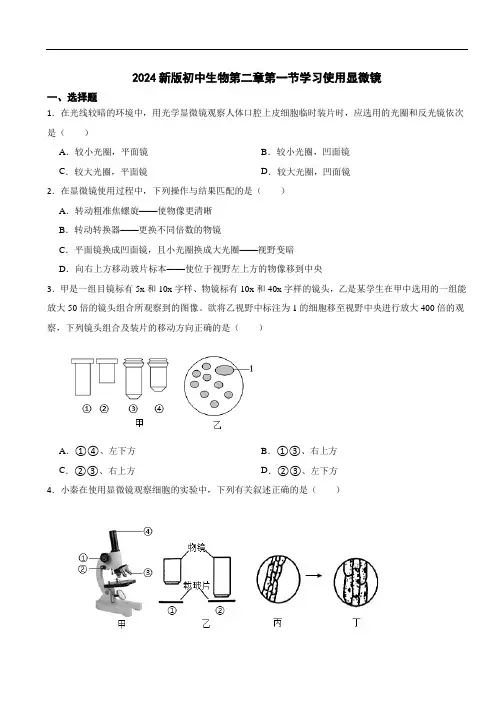 学习使用显微镜 练习-2024-2025学年人教版生物七年级上册