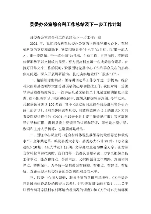 县委办公室综合科工作总结及下一步工作计划