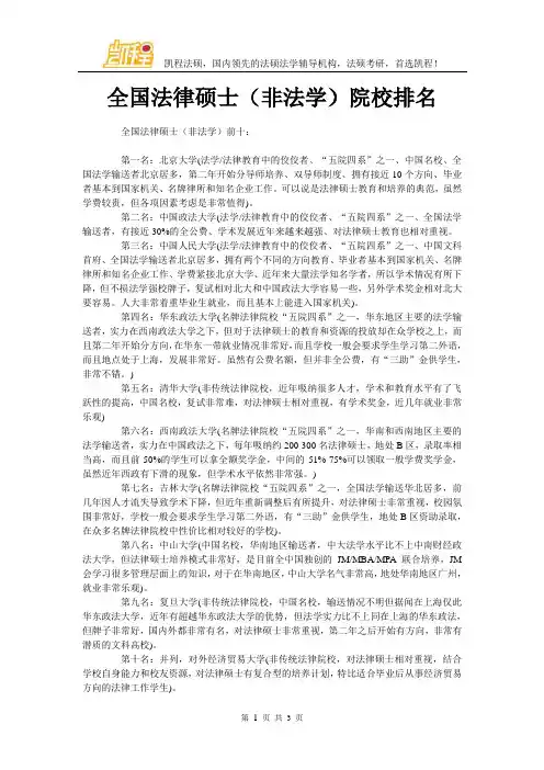 全国法律硕士(非法学)院校排名