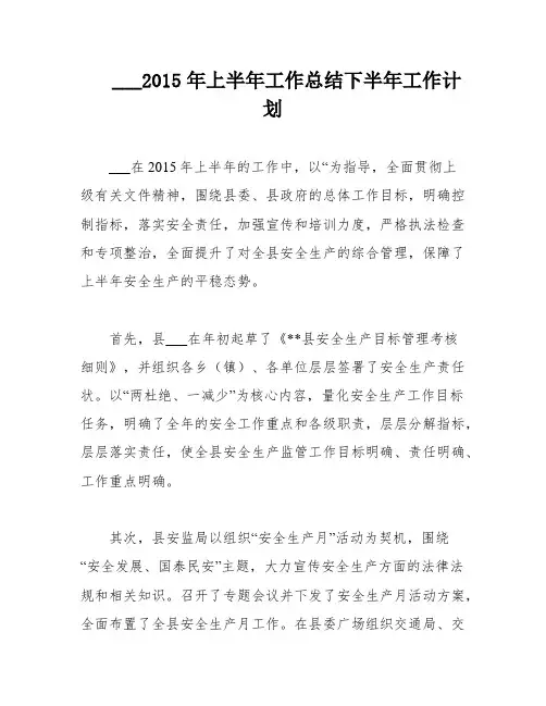 ___2015年上半年工作总结下半年工作计划