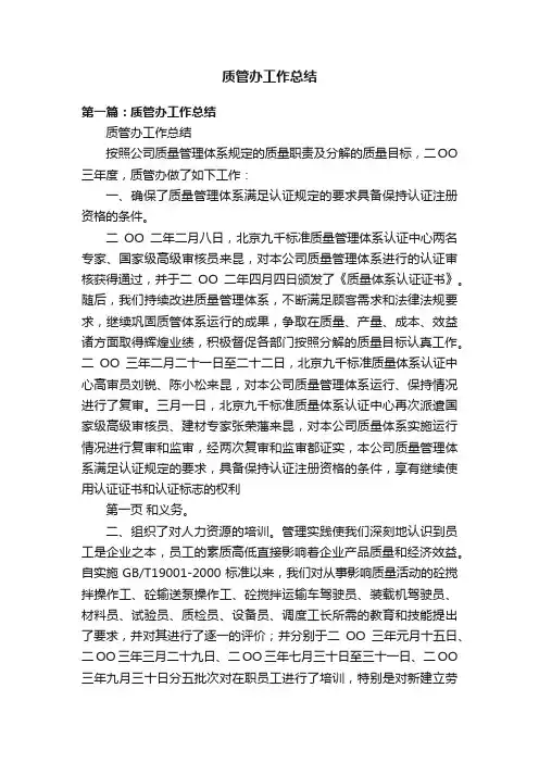 质管办工作总结