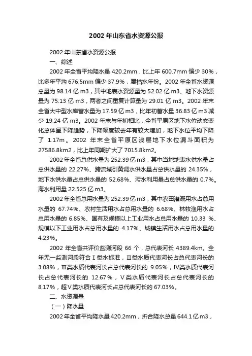 2002年山东省水资源公报