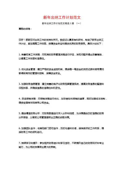 新年出纳工作计划范文3篇