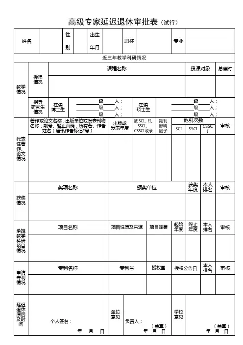 高级专家延迟退休审批表(试行)课件
