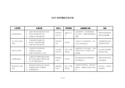 2025年护理部工作计划