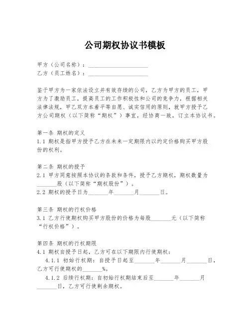 公司期权协议书模板