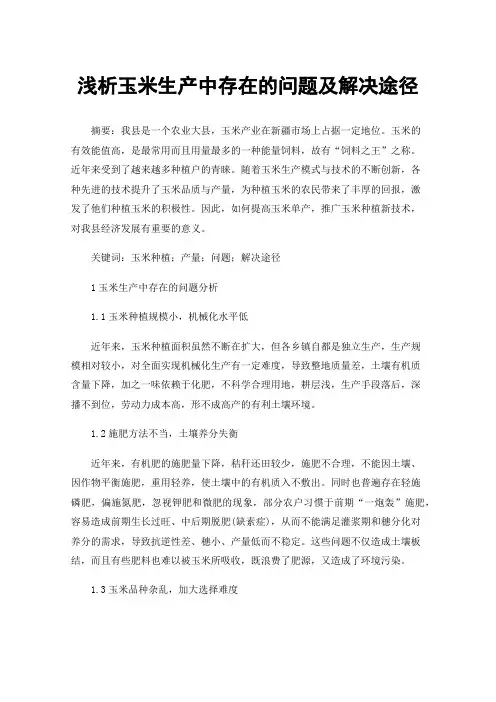 浅析玉米生产中存在的问题及解决途径