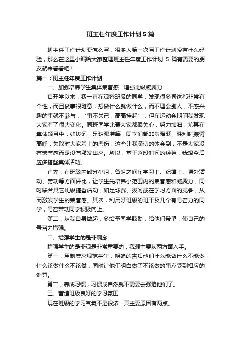 班主任年度工作计划5篇