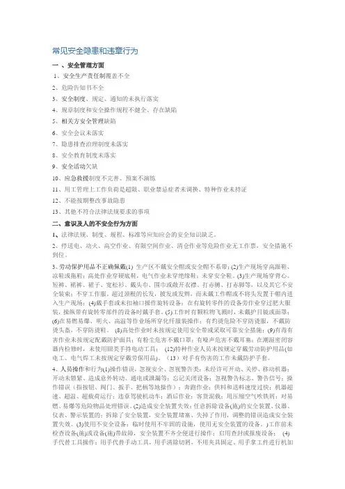 常见安全隐患和违章行为