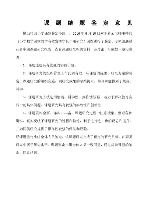 课题结题鉴定意见