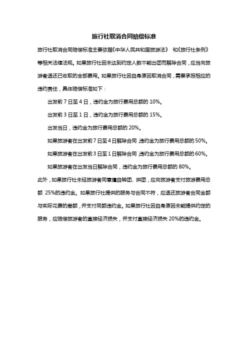 旅行社取消合同赔偿标准