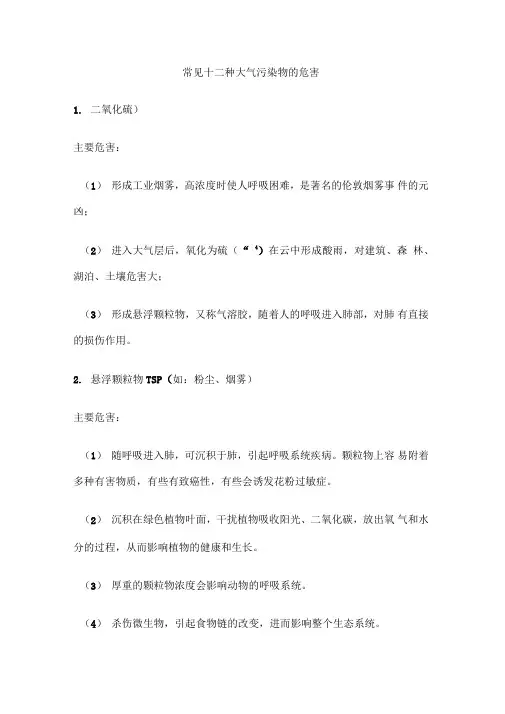 常见十种大气污染物的危害