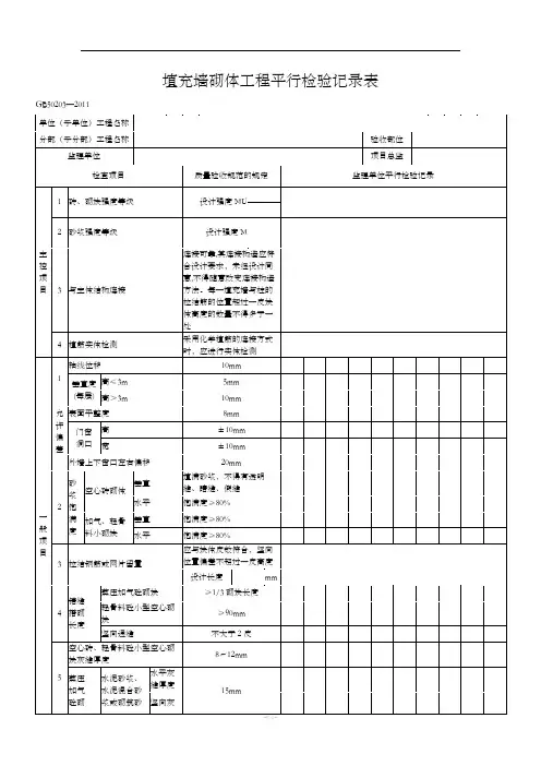 填充墙砌体工程平行检验记录表
