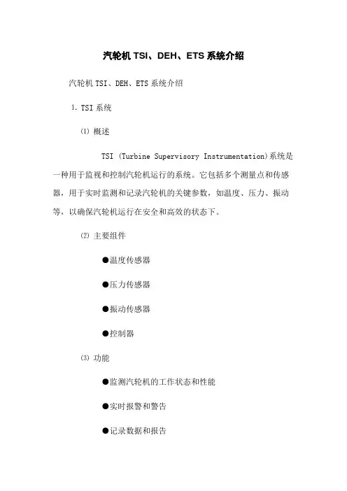 汽轮机TSI、DEH、ETS系统介绍