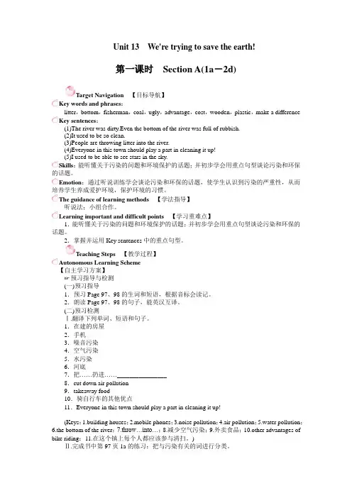 人教版九年级英语下册Unit 13教案导学案有反思